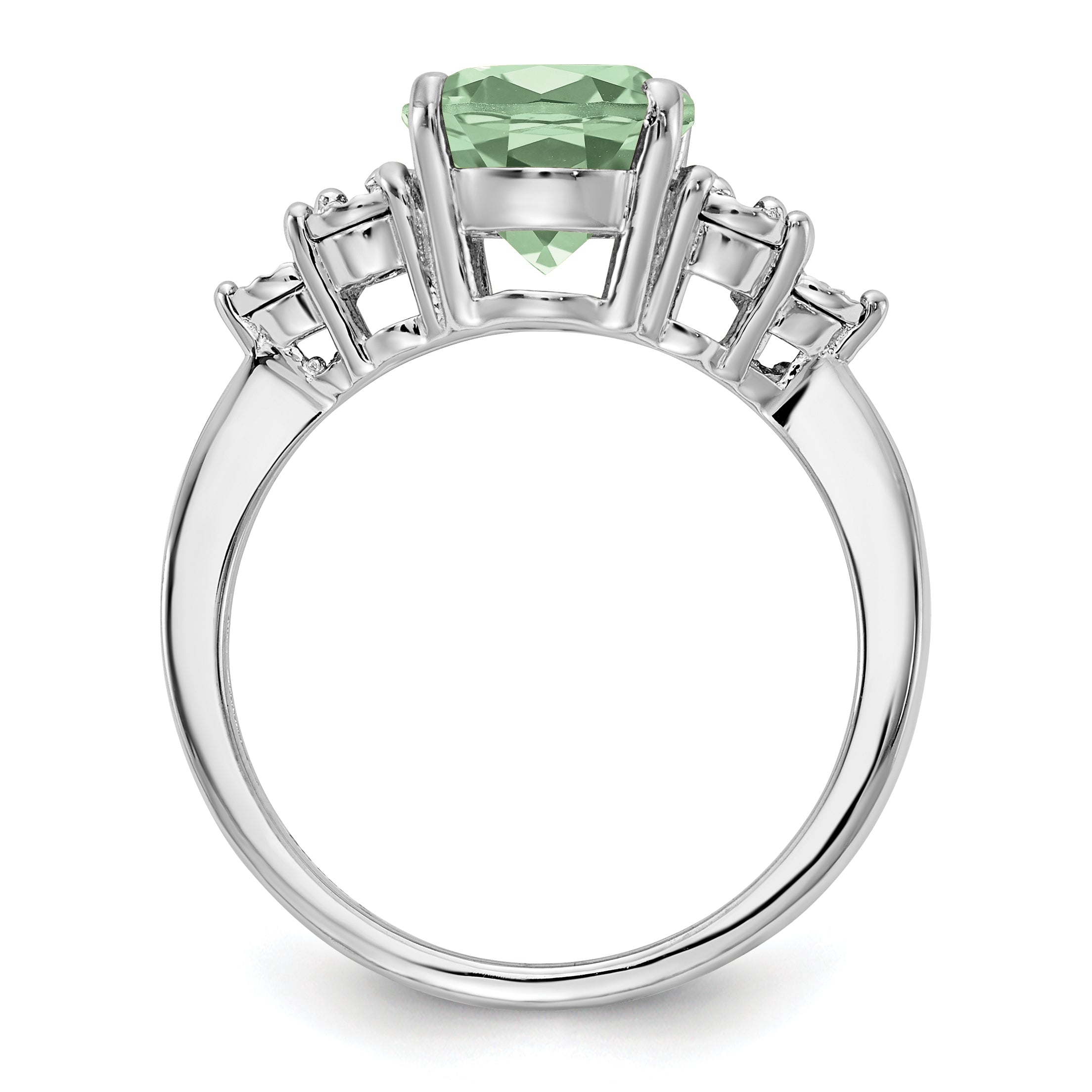 Sterling Silver Rhodium Diamond & Green Quartz Ring