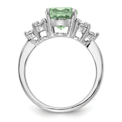 Sterling Silver Rhodium Diamond & Green Quartz Ring