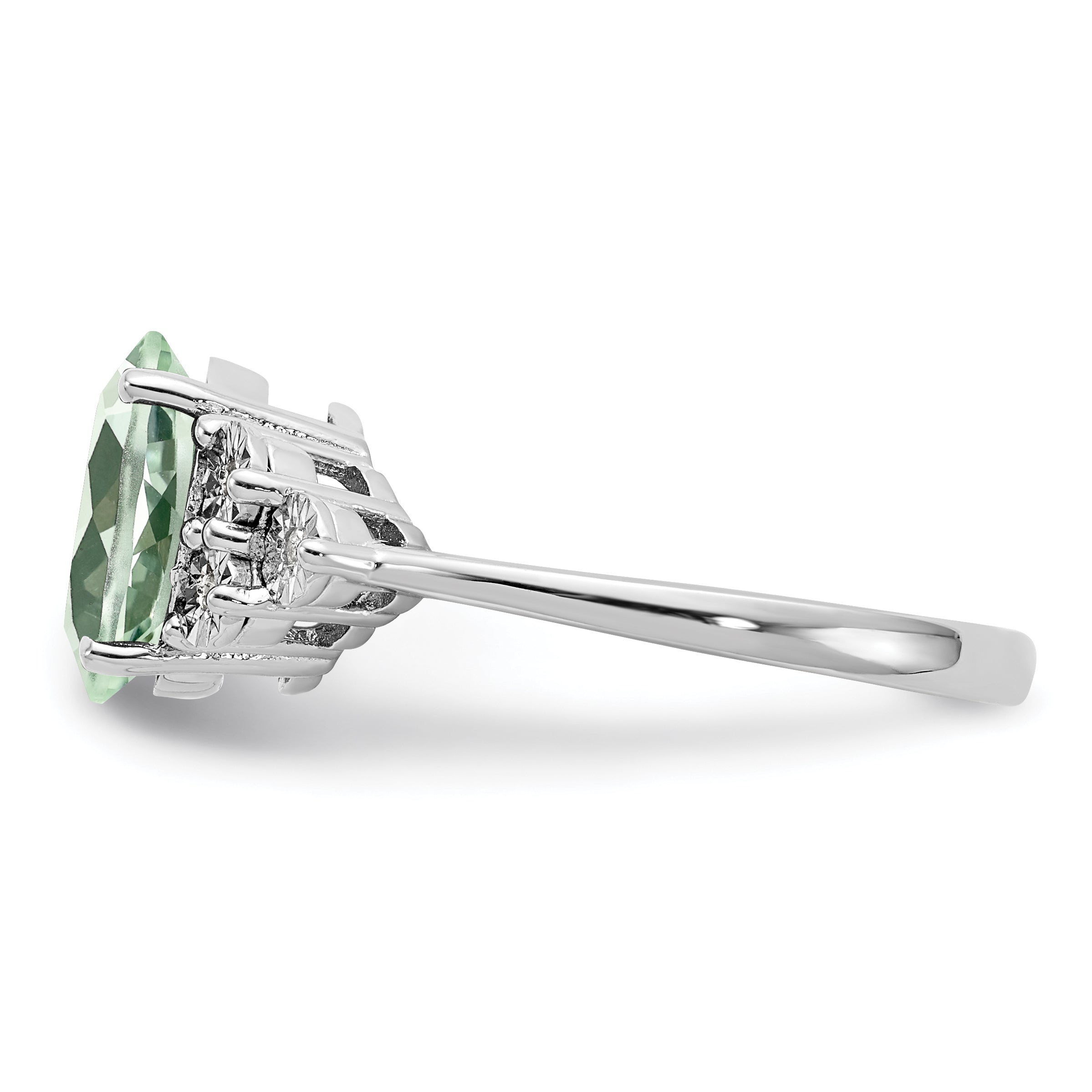 Sterling Silver Rhodium Diamond & Green Quartz Ring