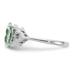 Sterling Silver Rhodium Diamond & Green Quartz Ring