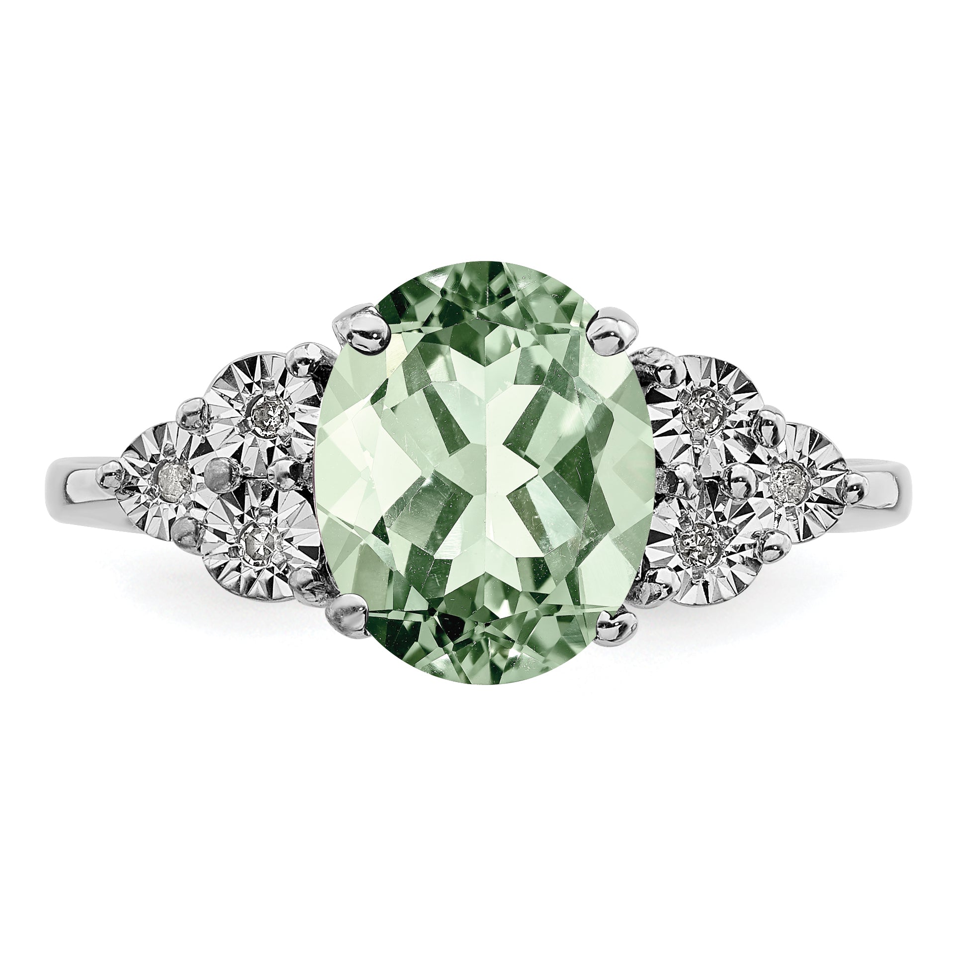 Sterling Silver Rhodium Diamond & Green Quartz Ring