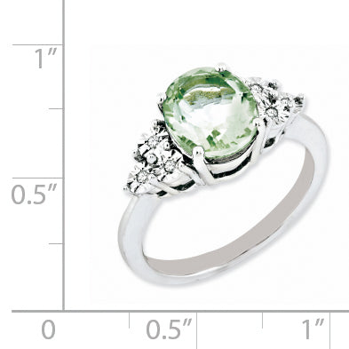 Sterling Silver Rhodium Diamond & Green Quartz Ring