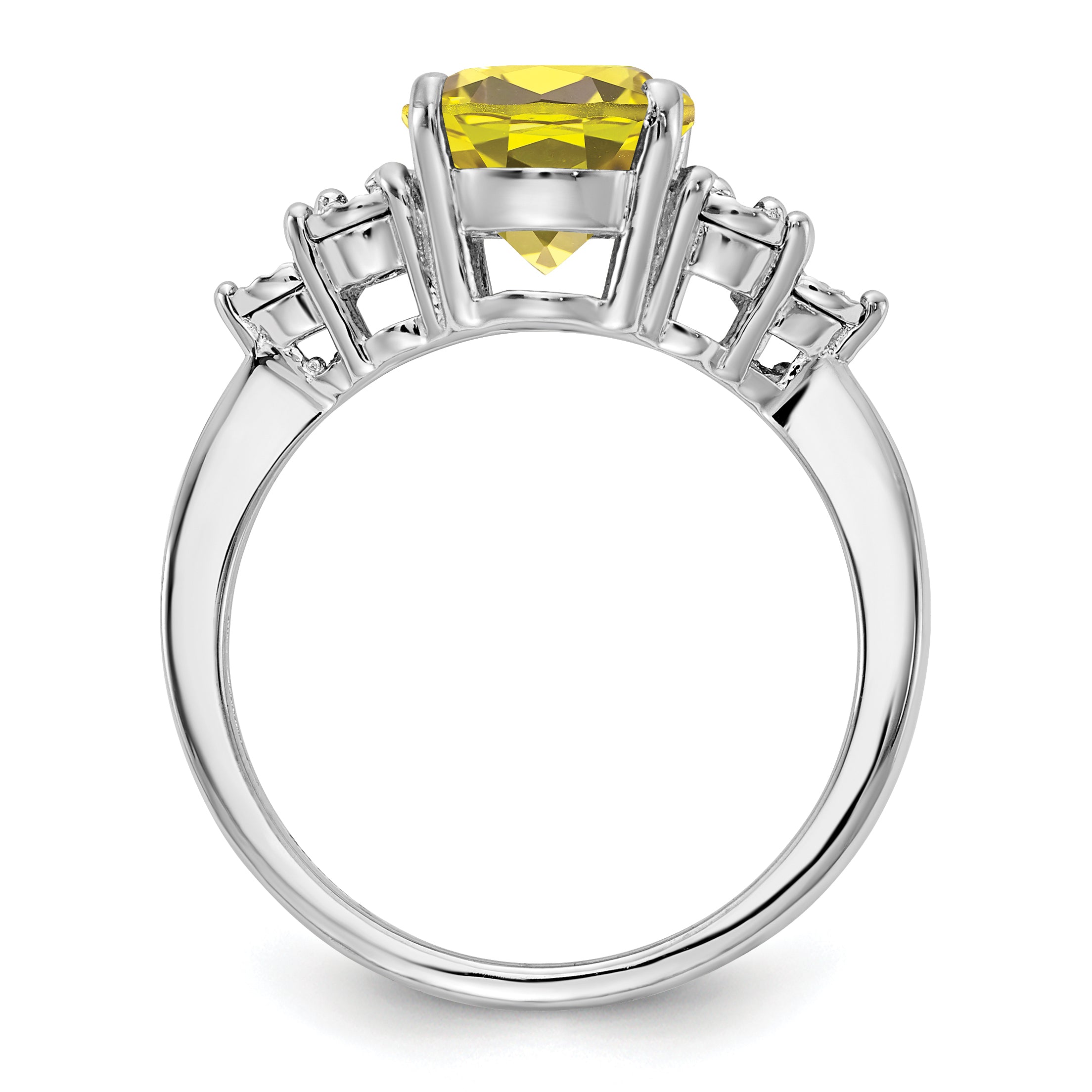 Sterling Silver Rhodium Diamond & Lemon Quartz Ring