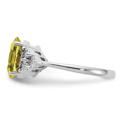 Sterling Silver Rhodium Diamond & Lemon Quartz Ring