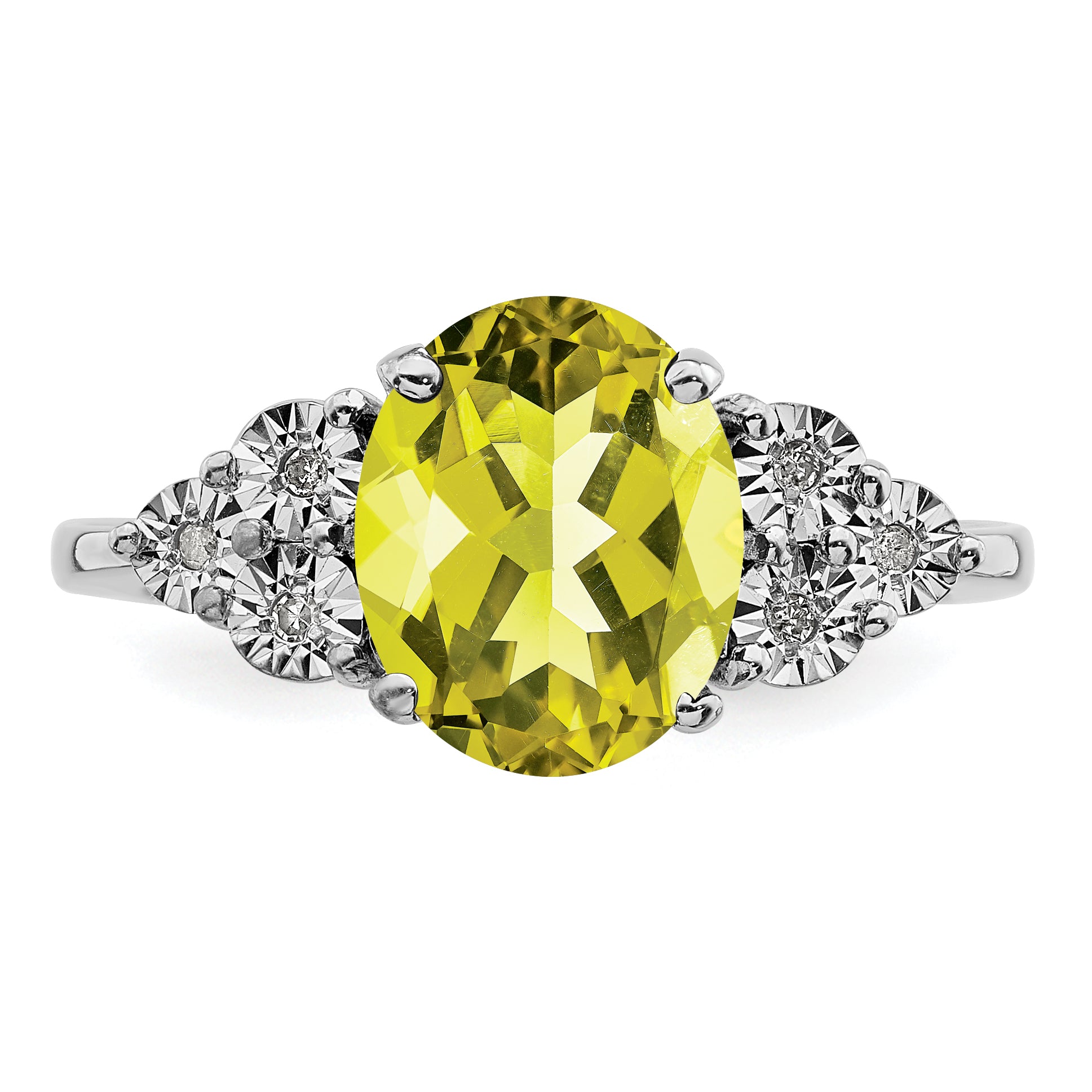 Sterling Silver Rhodium Diamond & Lemon Quartz Ring