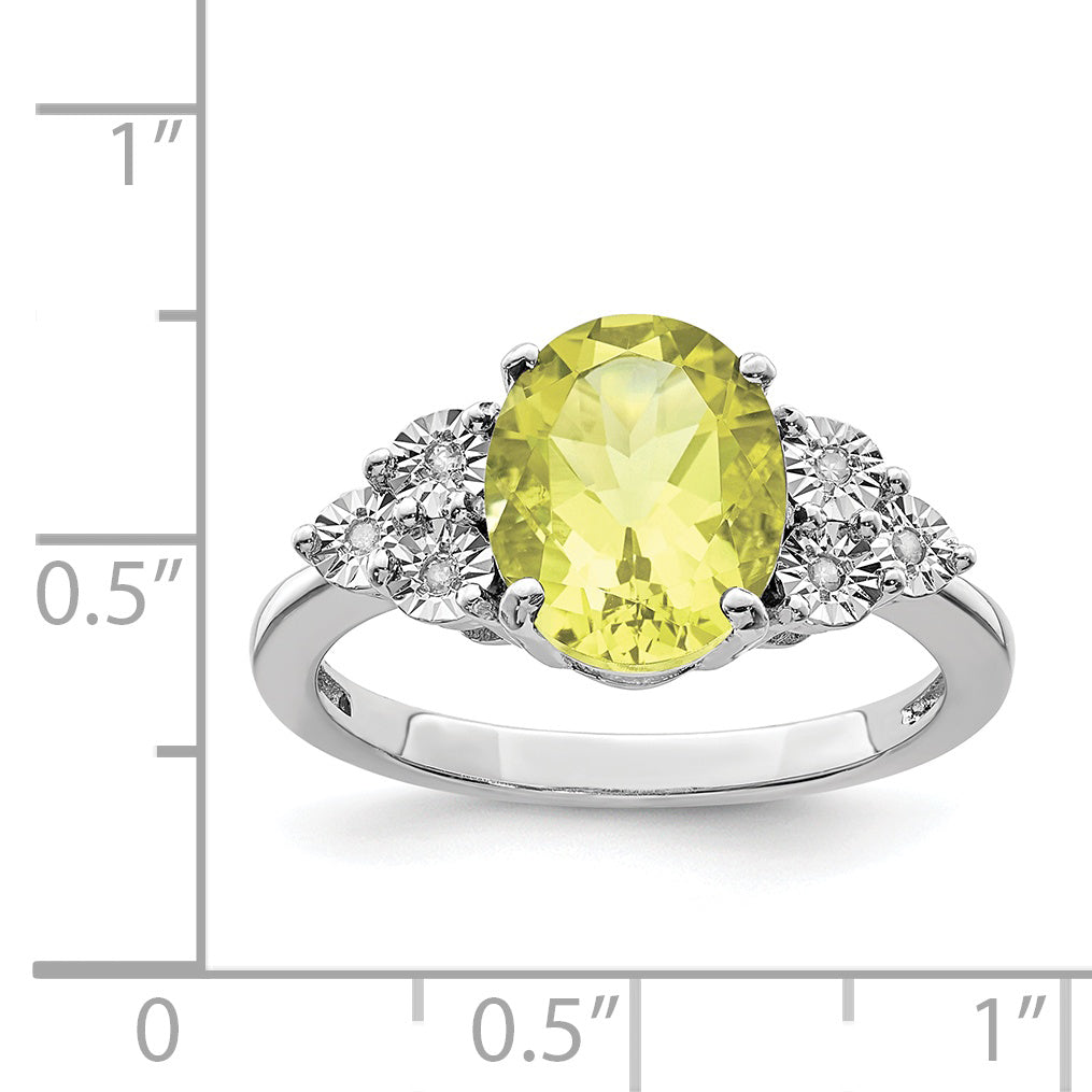 Sterling Silver Rhodium Diamond & Lemon Quartz Ring