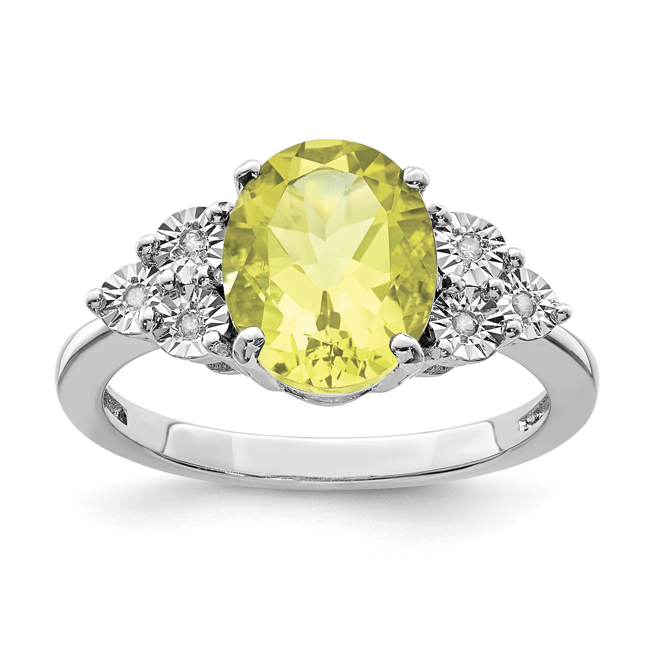 Sterling Silver Rhodium Diamond & Lemon Quartz Ring