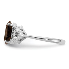 Sterling Silver Rhodium Diamond & Smoky Quartz Ring