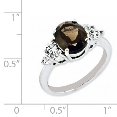 Sterling Silver Rhodium Diamond & Smoky Quartz Ring