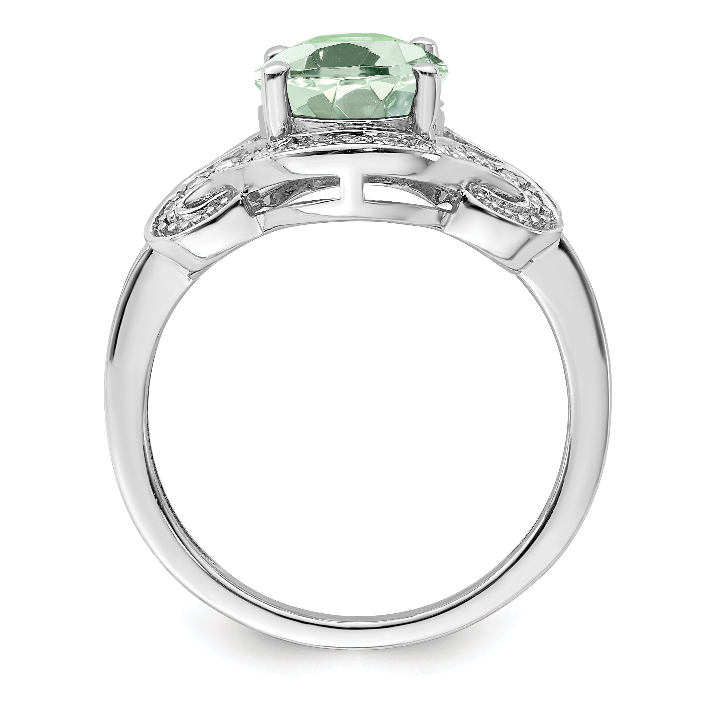 Sterling Silver Rhodium Diamond & Green Quartz Ring