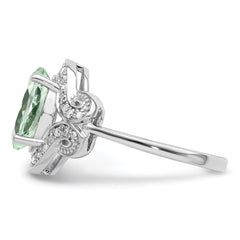 Sterling Silver Rhodium Diamond & Green Quartz Ring