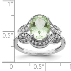 Sterling Silver Rhodium Diamond & Green Quartz Ring