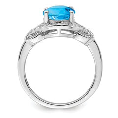 Sterling Silver Rhodium Diamond & Blue Topaz Ring