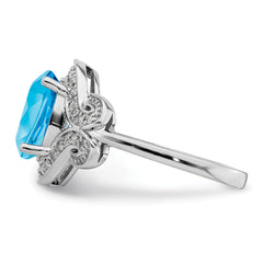 Sterling Silver Rhodium Diamond & Blue Topaz Ring