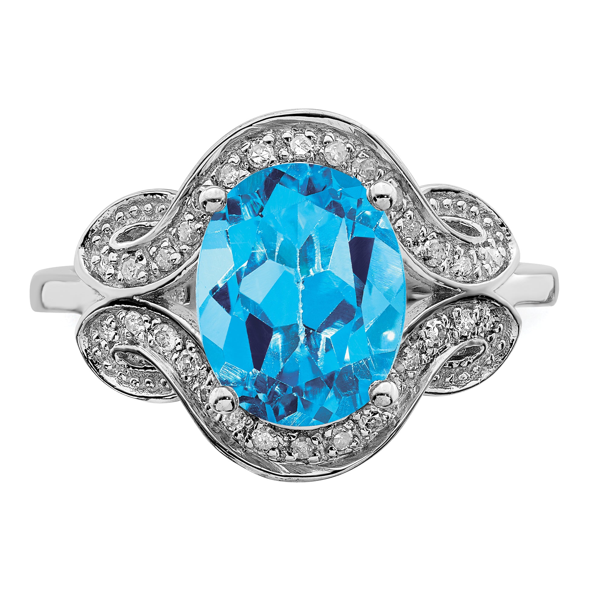 Sterling Silver Rhodium Diamond & Blue Topaz Ring