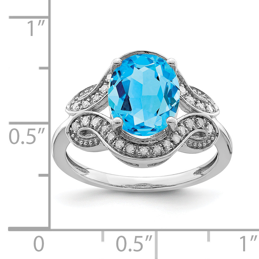 Sterling Silver Rhodium Diamond & Blue Topaz Ring