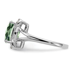 Sterling Silver Rhodium Diamond & Checker-Cut Green Quartz Ring