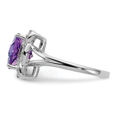 Sterling Silver Rhodium-plated Diamond & Checker-Cut Amethyst Ring