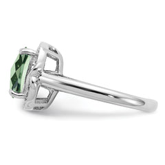 Sterling Silver Rhodium Diamond & Checker-Cut Green Quartz Ring