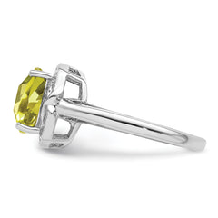 Sterling Silver Rhodium Diamond & Checker-Cut Lemon Quartz Ring