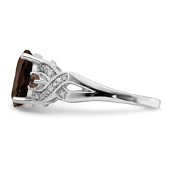 Sterling Silver Rhodium Diamond & Smoky Quartz Ring