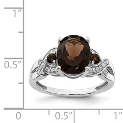 Sterling Silver Rhodium Diamond & Smoky Quartz Ring