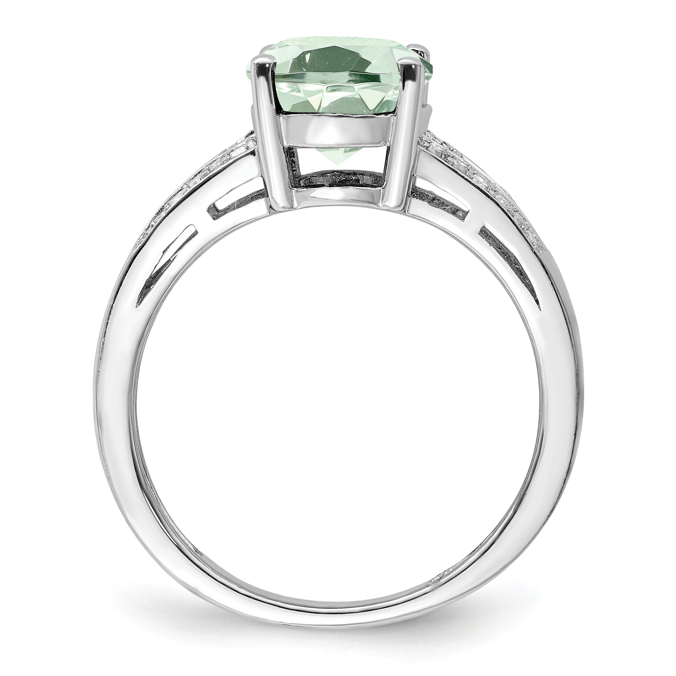 Sterling Silver Rhodium Diamond & Green Quartz Ring