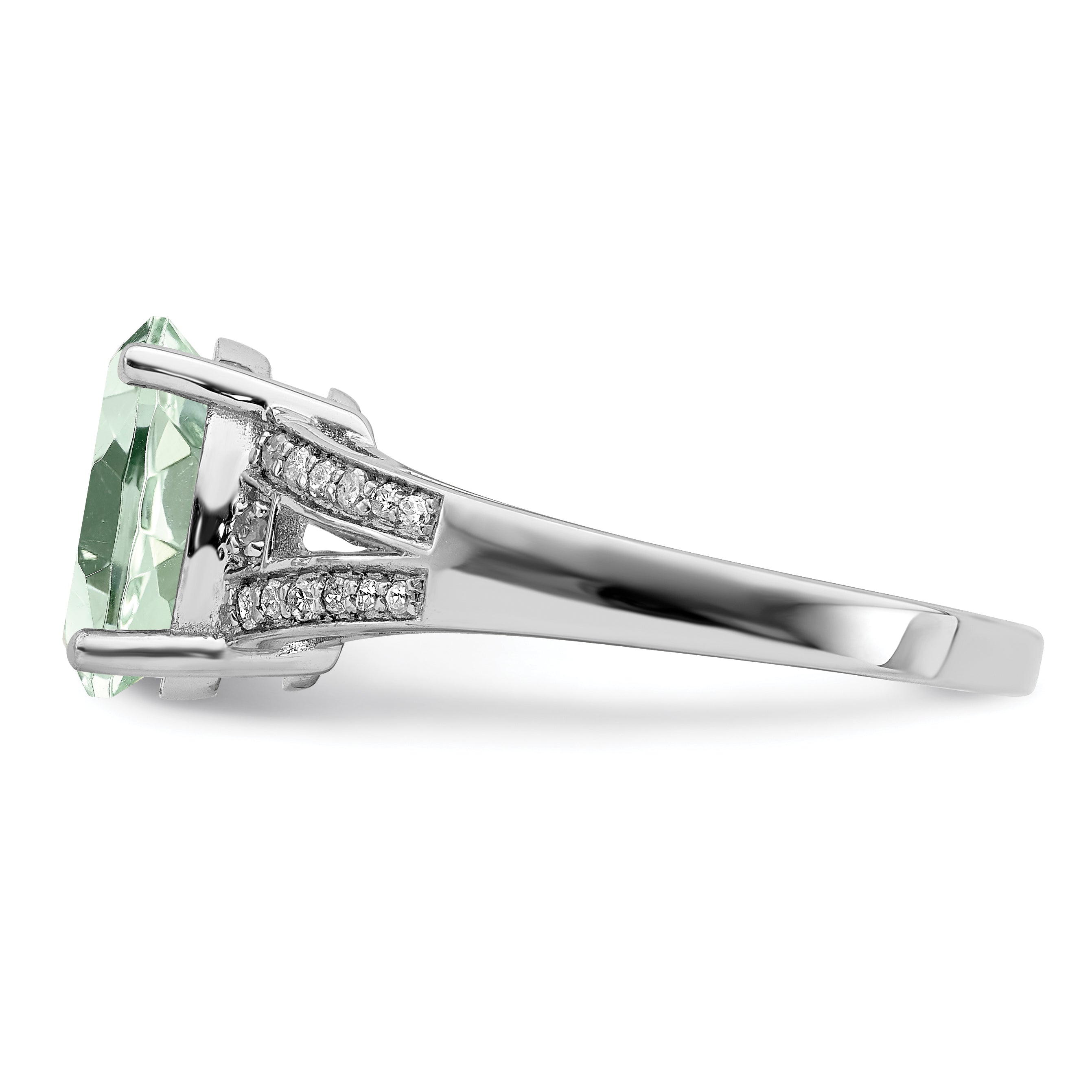 Sterling Silver Rhodium Diamond & Green Quartz Ring