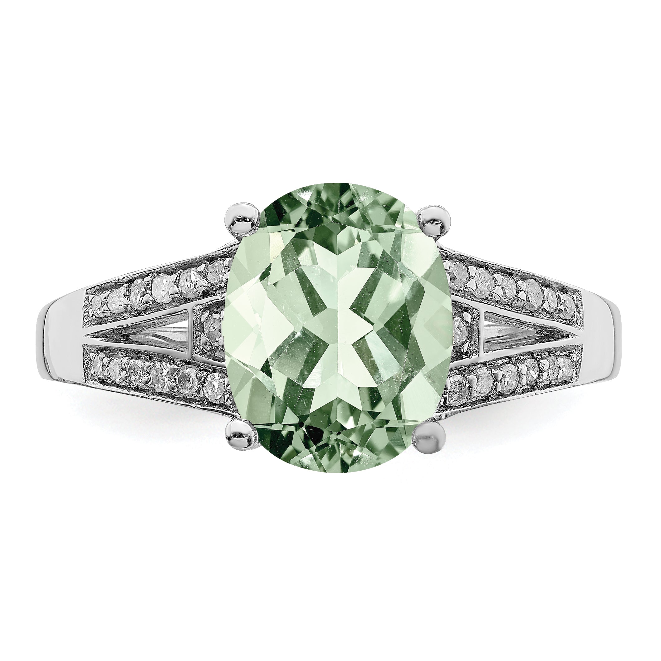 Sterling Silver Rhodium Diamond & Green Quartz Ring