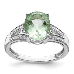 Sterling Silver Rhodium Diamond & Green Quartz Ring