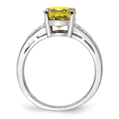 Sterling Silver Rhodium Diamond & Lemon Quartz Ring