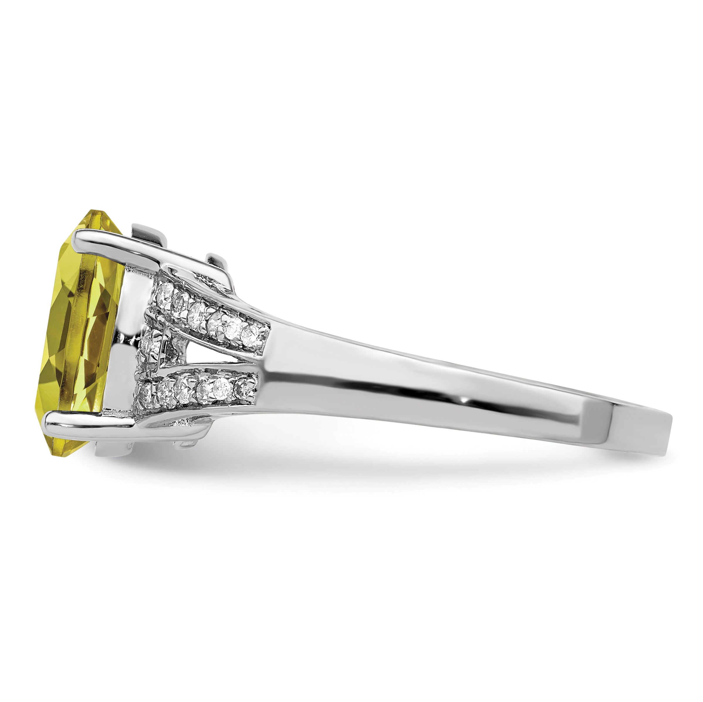 Sterling Silver Rhodium Diamond & Lemon Quartz Ring