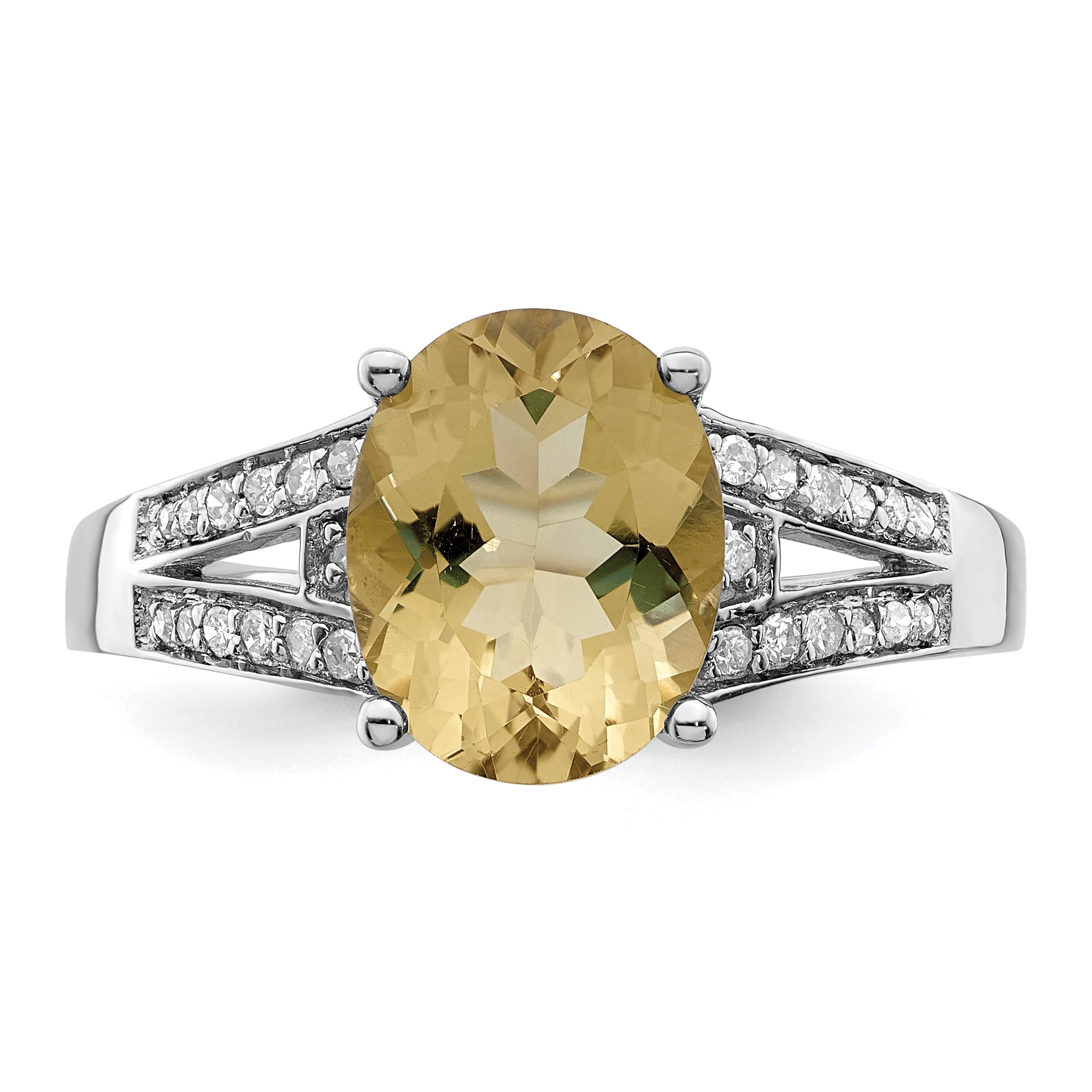 Sterling Silver Rhodium Diamond & Lemon Quartz Ring