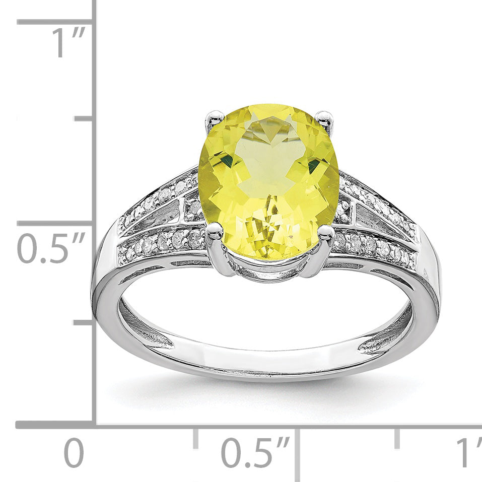 Sterling Silver Rhodium Diamond & Lemon Quartz Ring