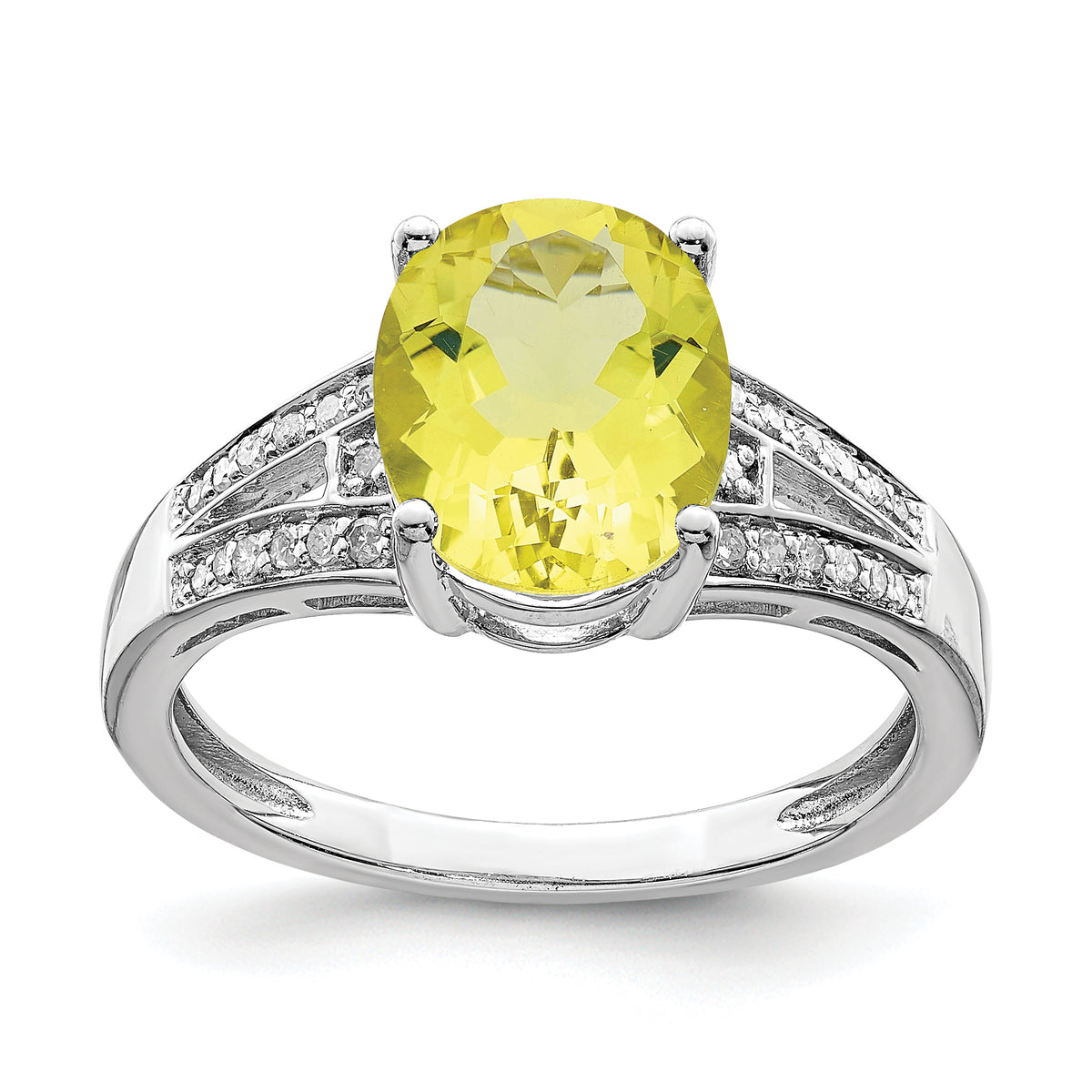 Sterling Silver Rhodium Diamond & Lemon Quartz Ring