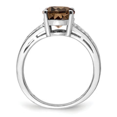 Sterling Silver Rhodium Diamond & Smoky Quartz Ring