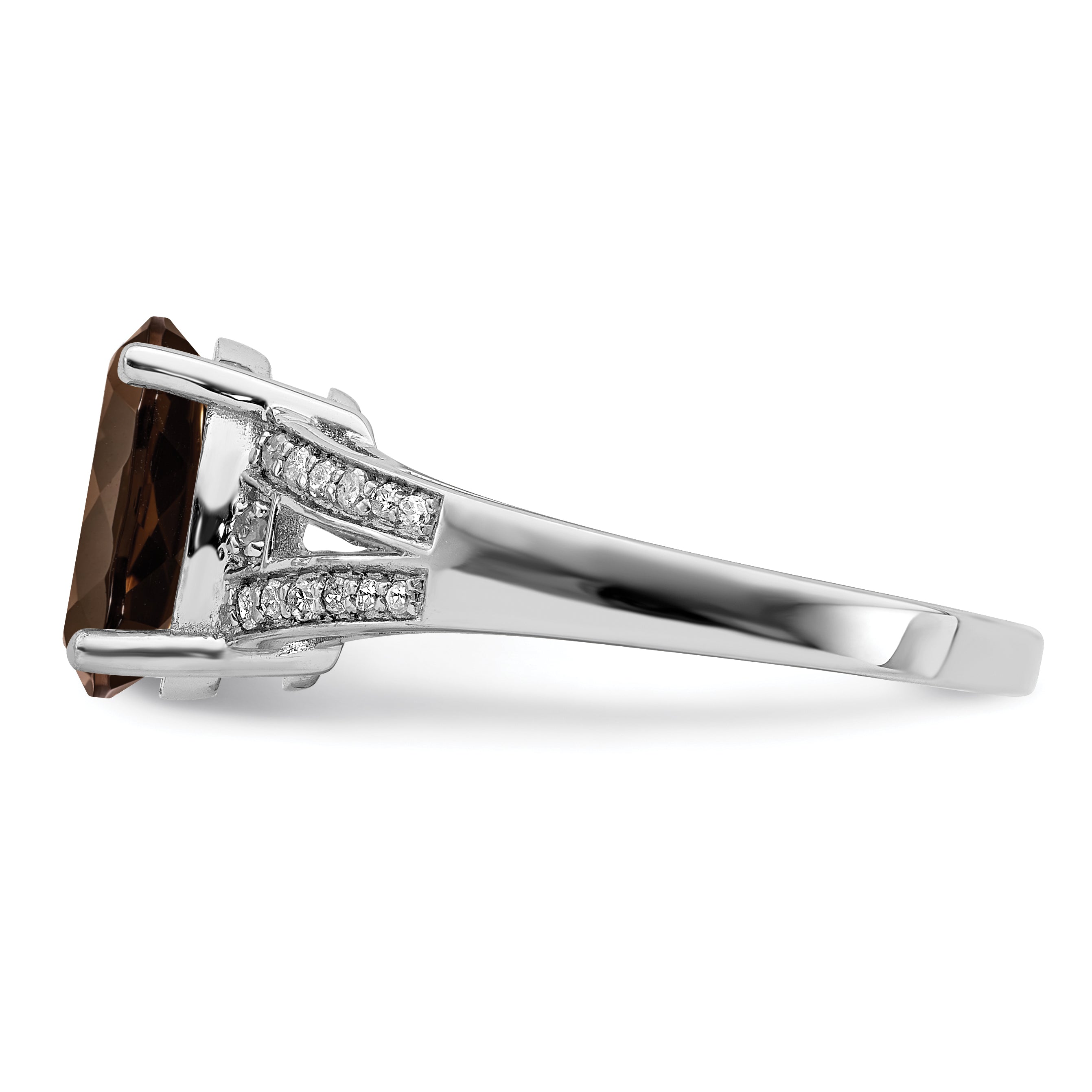 Sterling Silver Rhodium Diamond & Smoky Quartz Ring