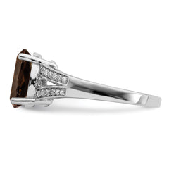 Sterling Silver Rhodium Diamond & Smoky Quartz Ring