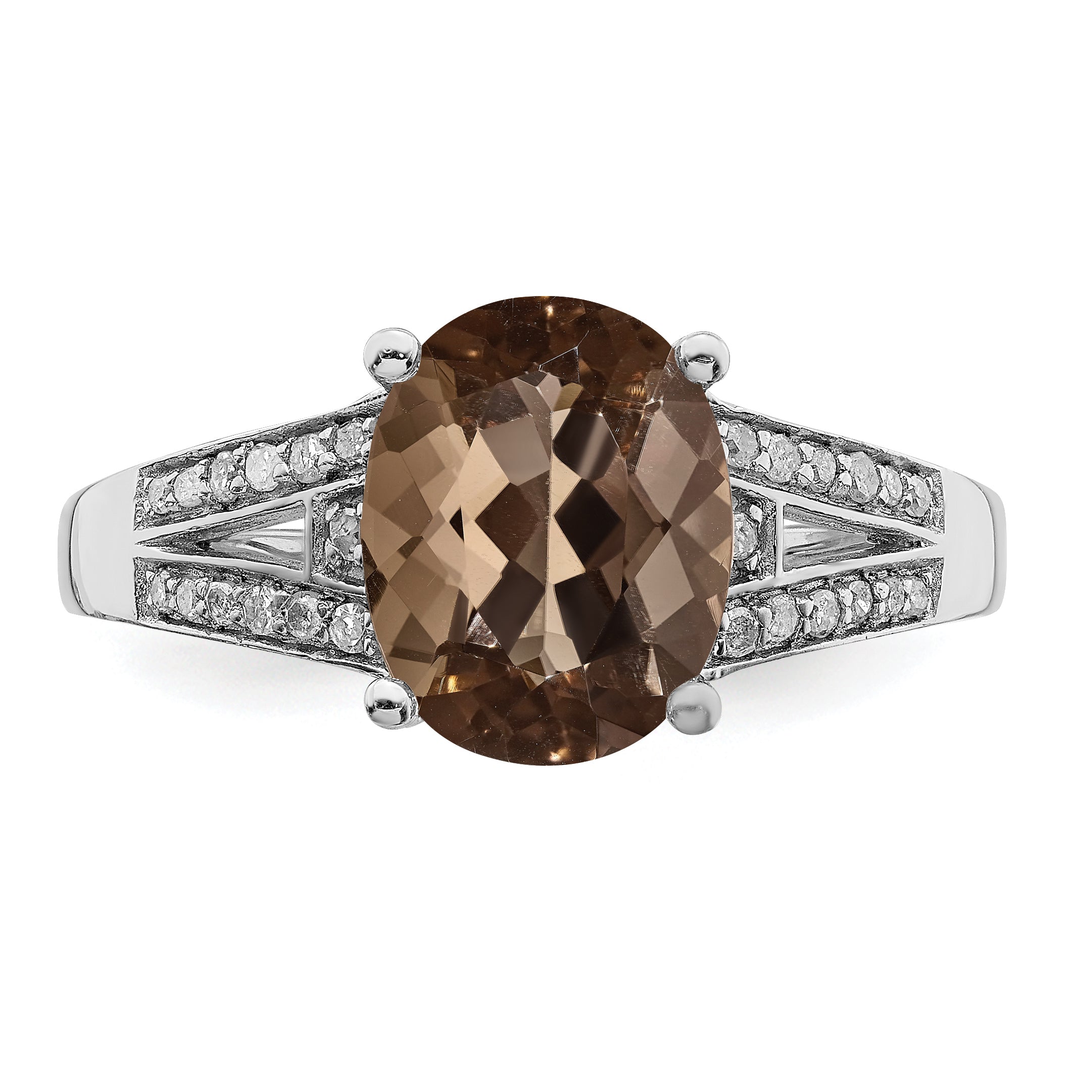 Sterling Silver Rhodium Diamond & Smoky Quartz Ring