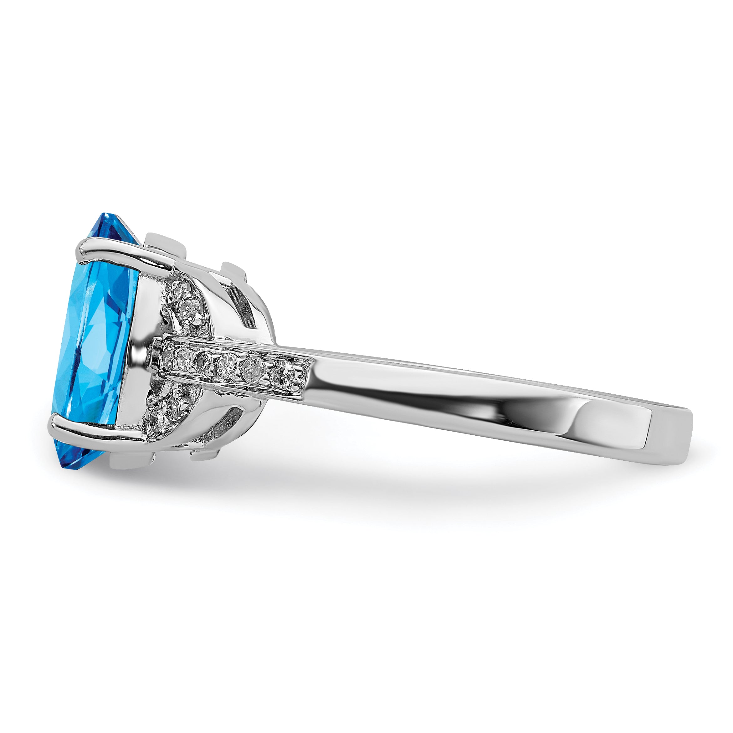 Sterling Silver Rhodium Diamond & Oval Blue Topaz Ring