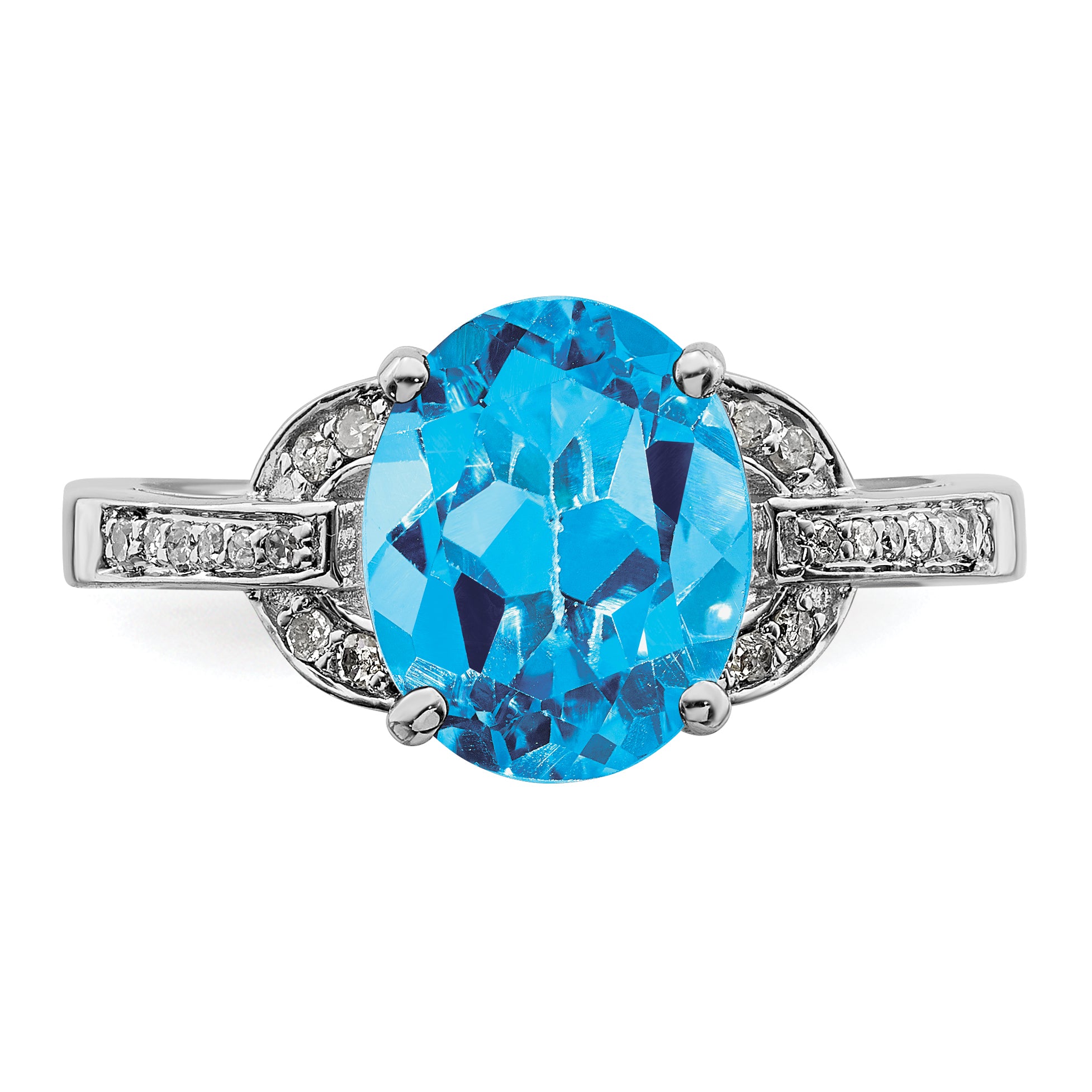 Sterling Silver Rhodium Diamond & Oval Blue Topaz Ring