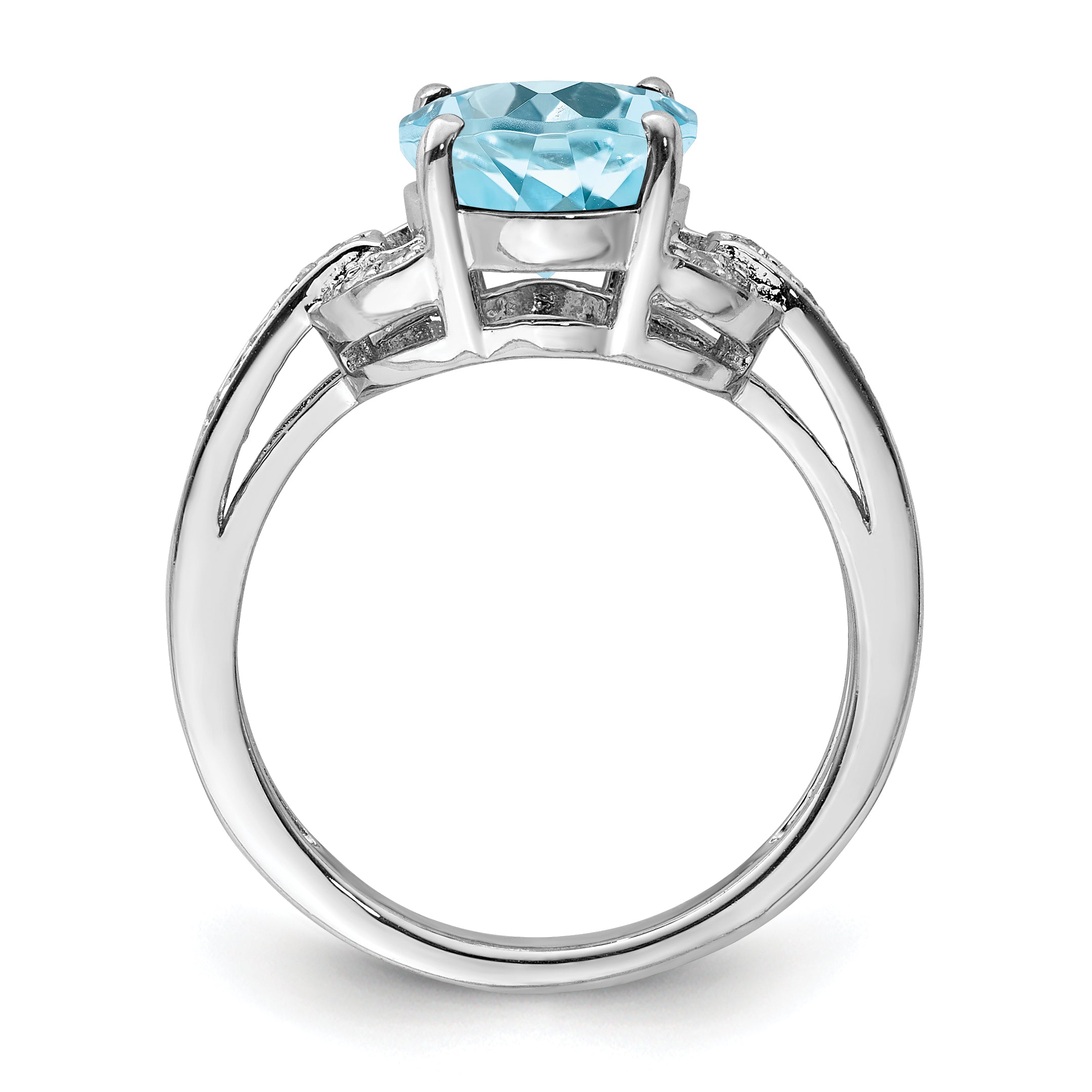 Sterling Silver Rhodium Diamond & Sky Blue Topaz Ring