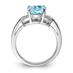 Sterling Silver Rhodium Diamond & Sky Blue Topaz Ring