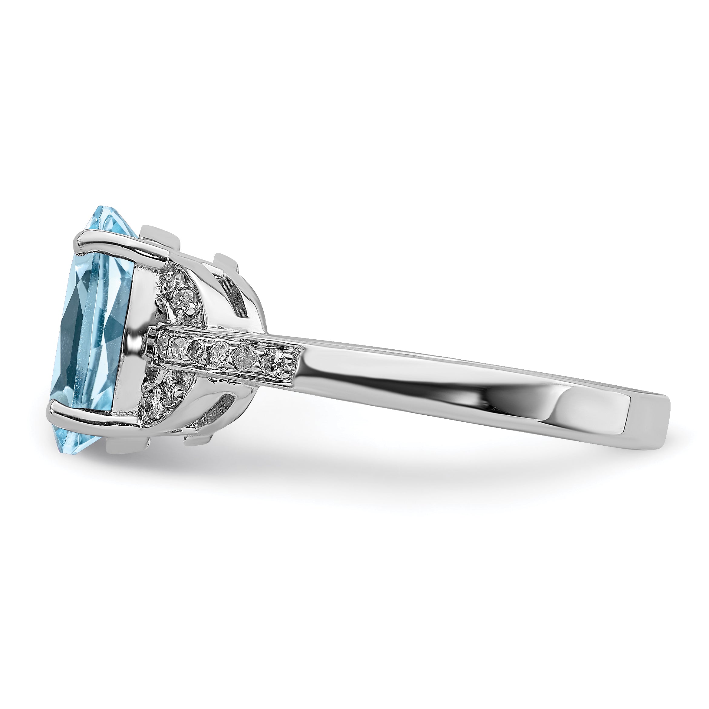 Sterling Silver Rhodium Diamond & Sky Blue Topaz Ring