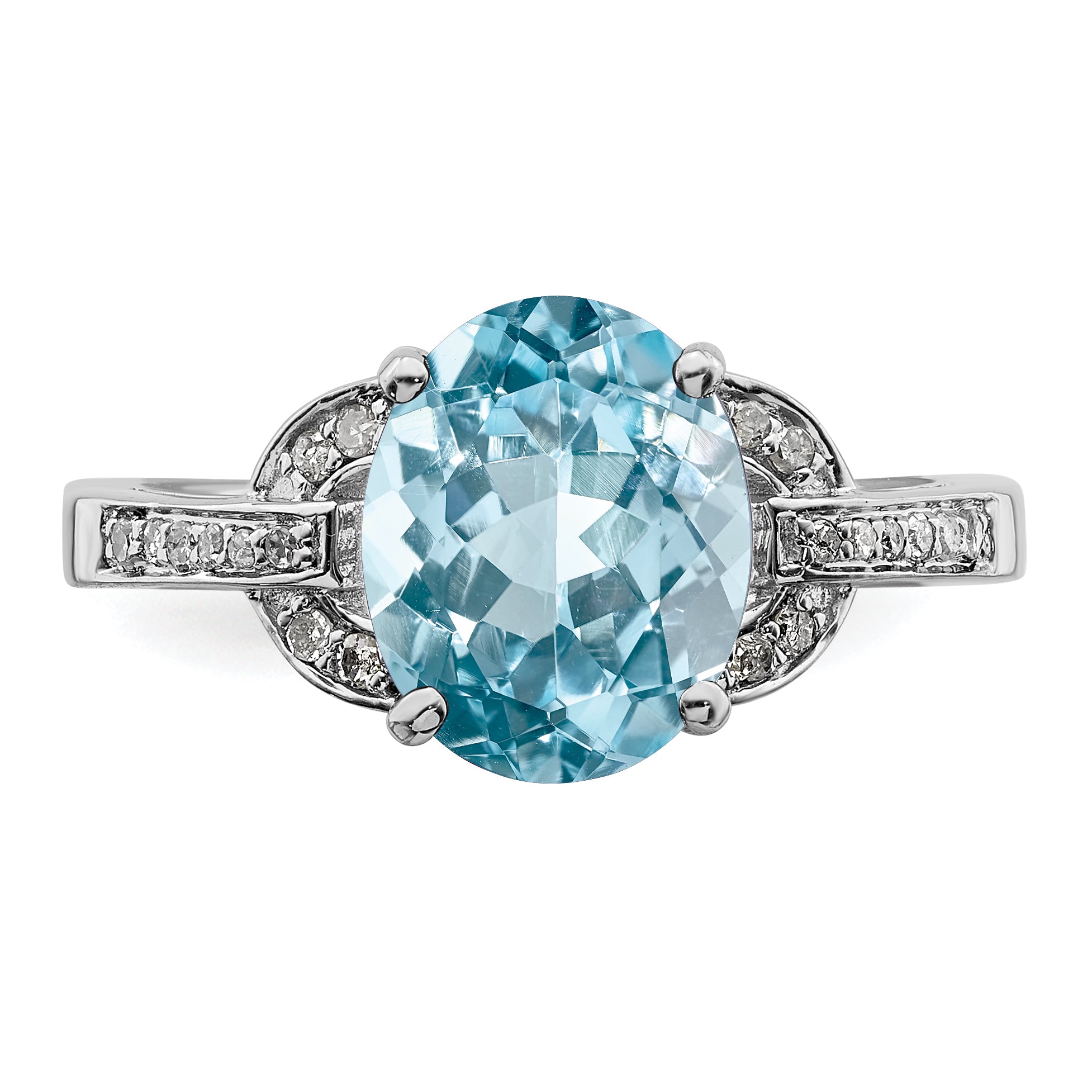 Sterling Silver Rhodium Diamond & Sky Blue Topaz Ring