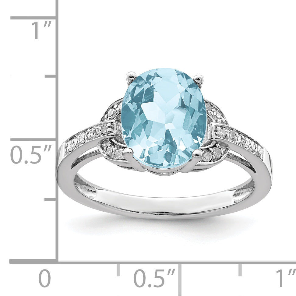 Sterling Silver Rhodium Diamond & Sky Blue Topaz Ring