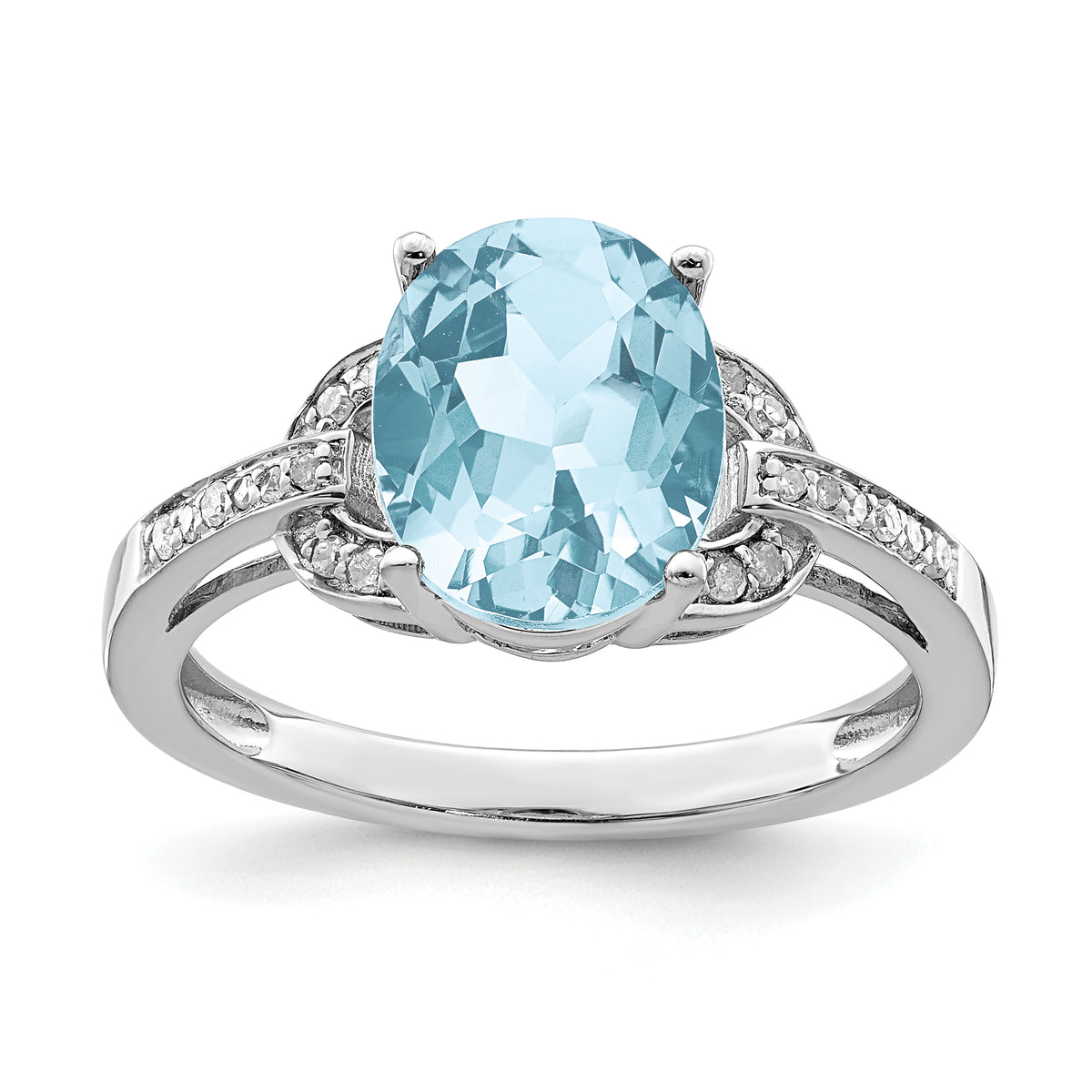 Sterling Silver Rhodium Diamond & Sky Blue Topaz Ring