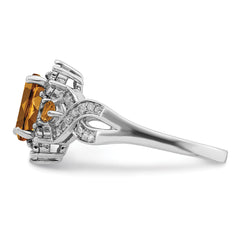 Sterling Silver Rhodium Diamond & Whiskey Quartz Ring