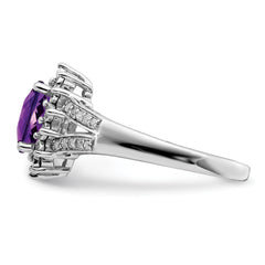 Sterling Silver Rhodium-plated Diamond & Checker-Cut Amethyst Ring