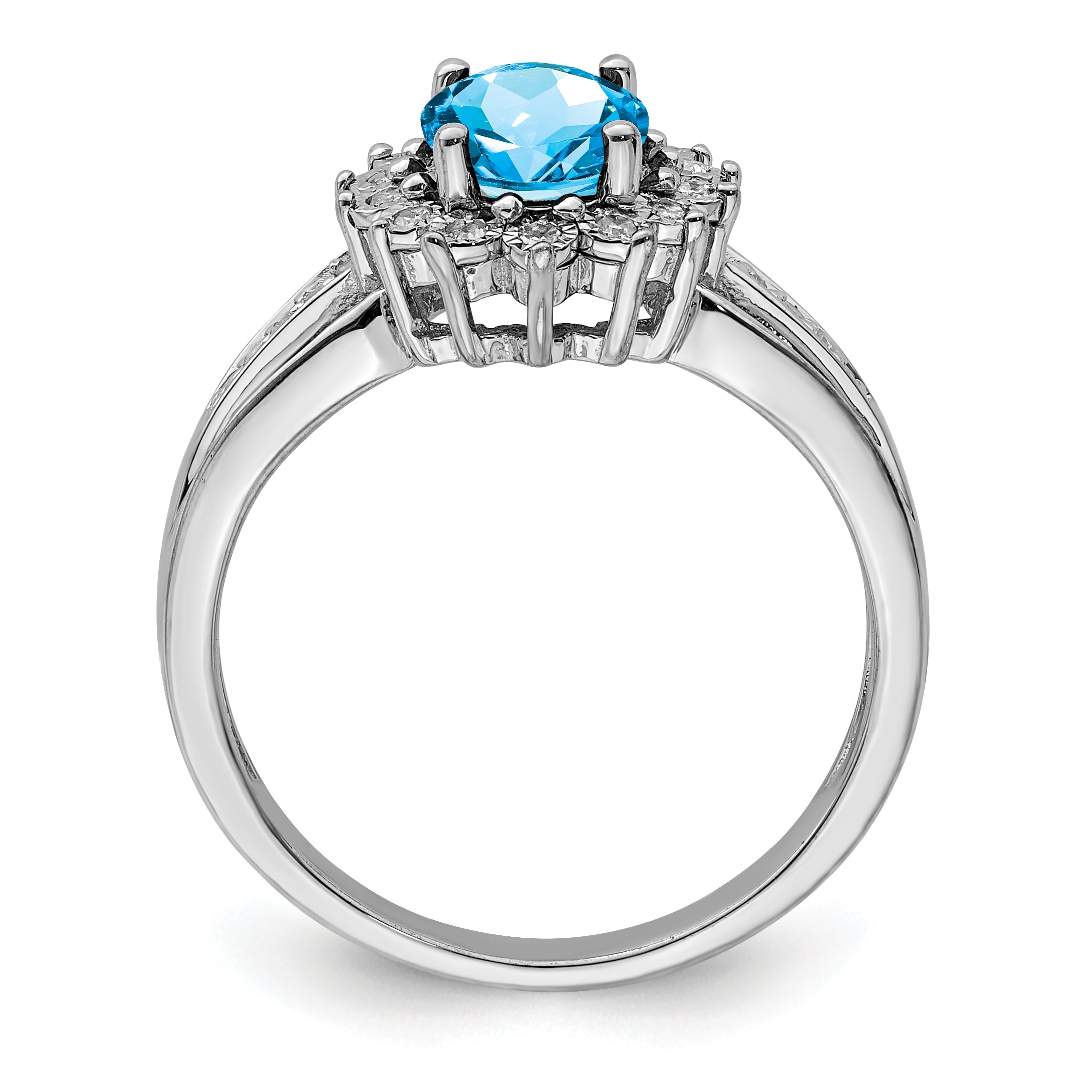 Sterling Silver Rhodium Diamond & Oval Blue Topaz Ring